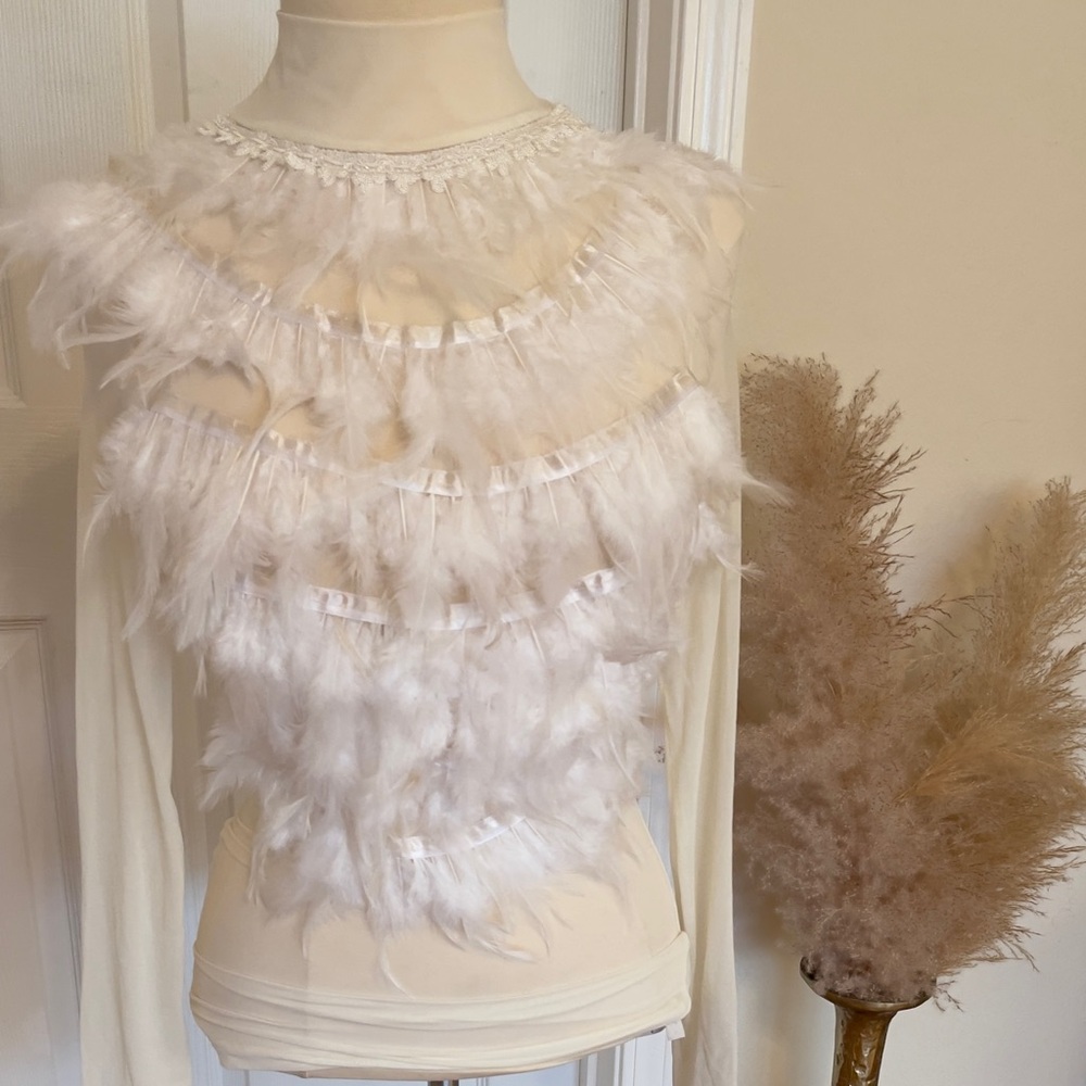 Chic Feathered Ivory Blouse